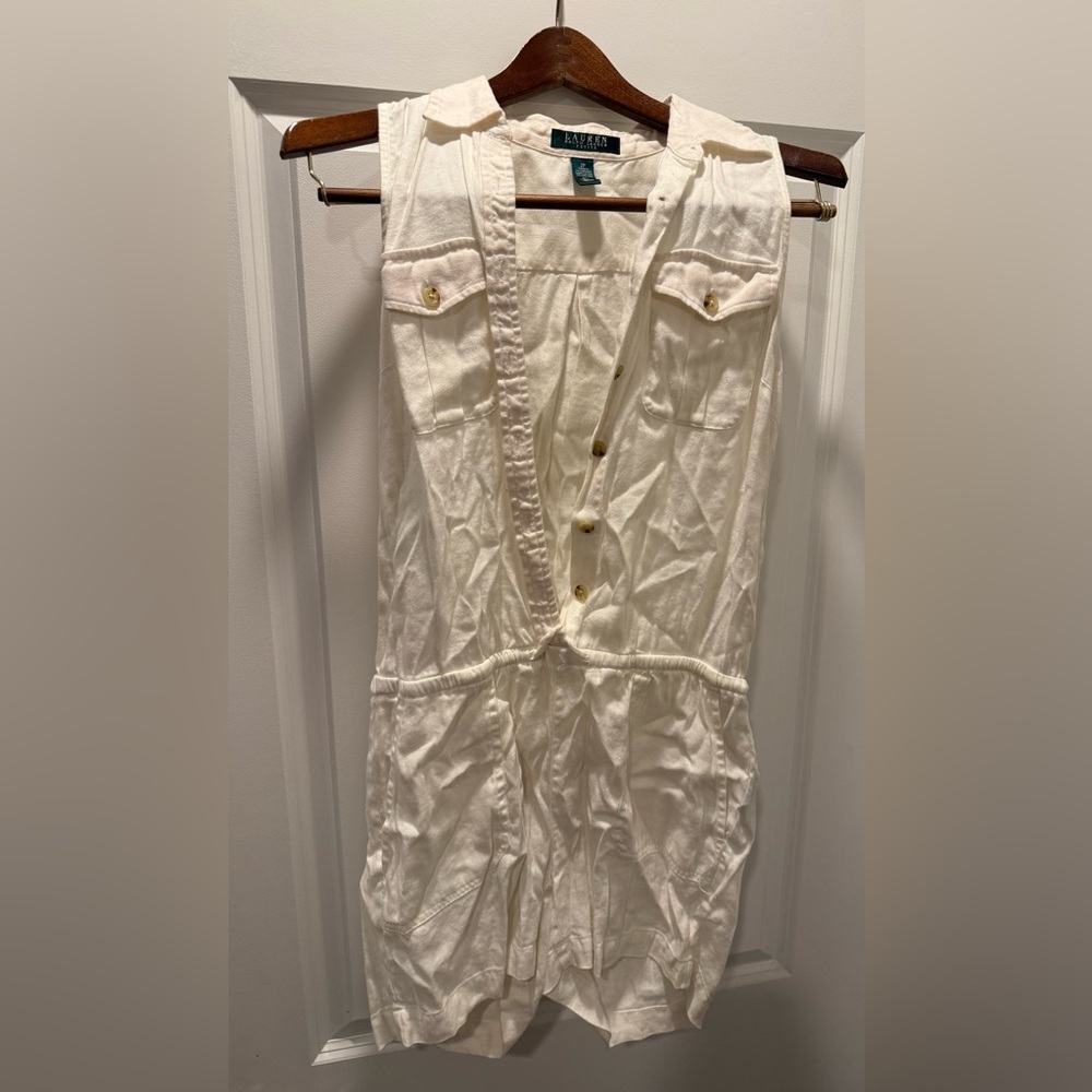White Sleeveless Button-Up Romper